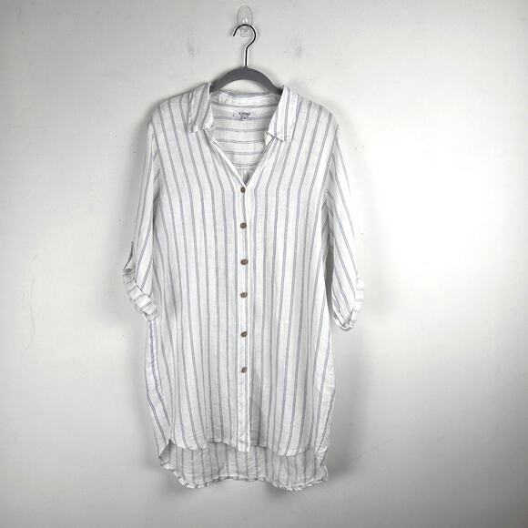 Rosemarine Italian Linen Striped Swim Cover-up Tunic Shirt Size Medium Coastal - Picture 2 of 10